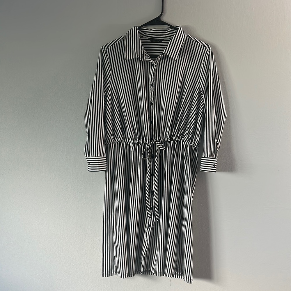 Mlle Gabrielle Black and White Striped Dress - Large